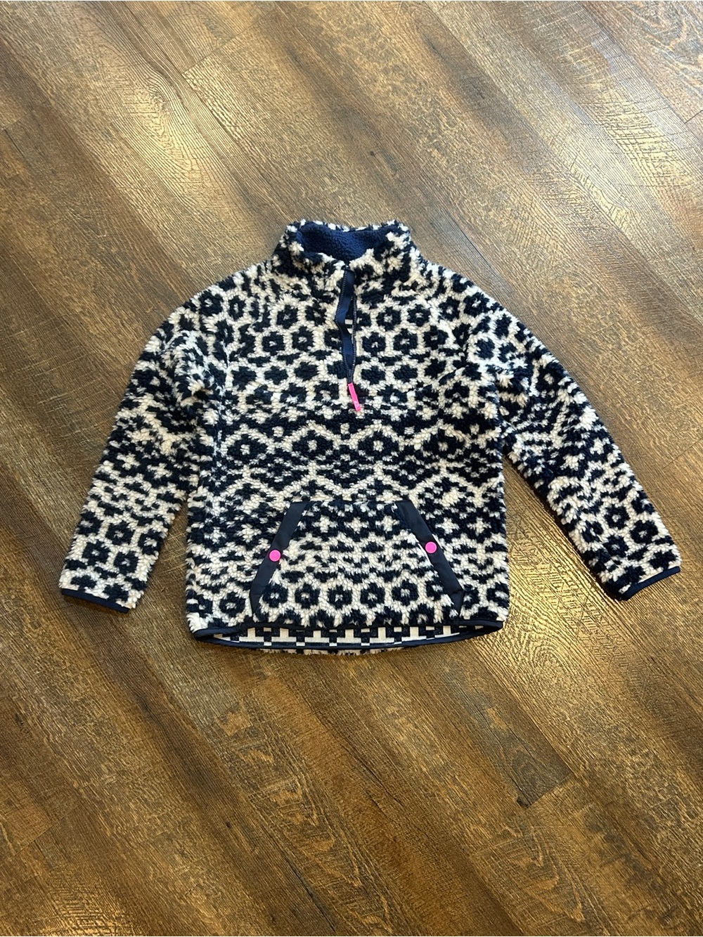 Vineyard Vines Kids Navy & Cream Patterned Fleece Pullover